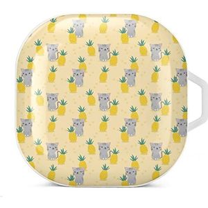 Leuke kat en ananas oordopjes hoesje compatibel met Samsung hard shell beschermhoes wit stijl