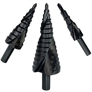 3-delige gecoate kegel-spiraalvormige trappenboorset, metalen driehoek-schachtgat, elektrisch gereedschapsset, 4-12/20/32 mm