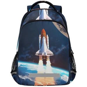 Wzzzsun Space Universe Aarde Raket Rugzak Boekentas Reizen Dagrugzak School Laptop Tas voor Tieners Jongen Meisje Kinderen, Leuke mode, 11.6L X 6.9W X 16.7H inch