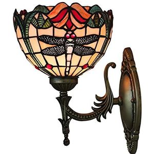 Dragonfly Wandlamp, Tiffany Stijl 7.8-Inch Luxe Gebrandschilderd Glas Lampenkap E26/E27, Geschikt Voor Slaapkamers, Woonkamer, Badkamers En Interne Gangen