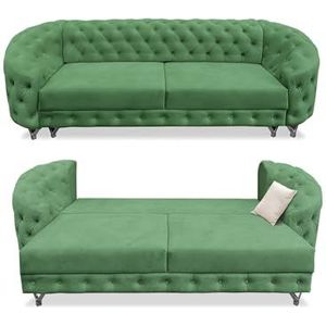 SILKMARKS® Chesterfield Sofa met slaapfunctie, 3-zitsbank, premium comfort, waterafstotend en krasbestendig fluweel, bank met extra opbergruimte, elegant design, jadegroen