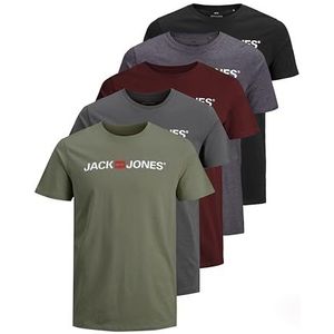 JACK & JONES JJECORP T-shirt voor heren met opdruk in voordeelverpakking met ronde hals, JJECORP Logo Tee SS Crew Neck, Pack van 5 (Pack A), S