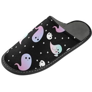 LI ZHI XIN Volwassen Pluche Slippers Dames Flanel Warme Huis Schoenen Met Antislip Mens Indoor Slippers Met PVC Zool Maat 4-11 Halloween Ghost Patroon, Meerkleurig, 4/5 UK