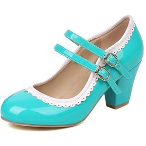 Klassieke Fashion Sweet Candy Color Lolita Mary Janes Vrouwen Hoge Hakken Schoenen Sweet Ruffles Jurk Feest Bruiloft Schoenen Bruidsprinses Footwea, blauw, 42 EU