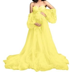 SAYNO Tule, zwangerschapsjurk voor dames, met bustier-applicaties, zwangerschapsjurk, babyshower, grote maten, Geel, 32