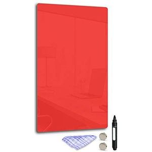 DekoGlas Magneetbord 'rood' van glas 52x30cm, memobord incl. pen, doek & magneet, metalen prikbord voor keuken en kantoor