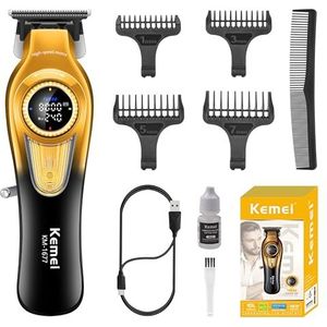 KEMEI 1677 Baardtrimmer voor heren, professionele tondeuse, draadloze kappersschaar met led-display, DLC T-Blade tondeuse, 8000 RPM turboborstelloze motor