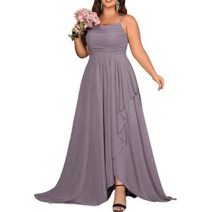 KURFACE Chiffon bruidsmeisjesjurk met split geplooide A-lijn bruidsmeisje formele avondjurk, Wisteria, 34
