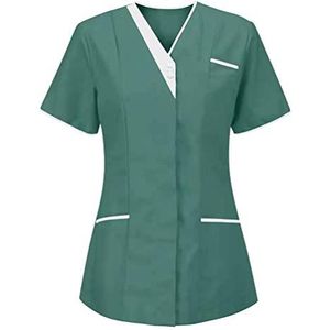 Yiiquanan Vrouwen Gezondheidszorg Tuniek V-hals Ademend Korte Mouw Werken Uniformen Top voor Zorg en Sanitaire Werknemers, Donkergroen | Stijl #1, XL