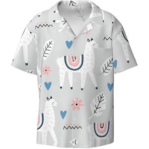 YJxoZH Alpaca Print Heren Jurk Shirts Casual Button Down Korte Mouw Zomer Strand Shirt Vakantie Shirts, Zwart, S