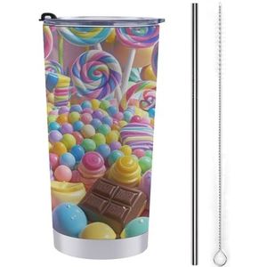 LHDGSJE Candy Land Geïsoleerde Tumbler Herbruikbare Roestvrijstalen Mok Reizen Koffiemok Lekvrij Grote Capaciteit Auto Cup Geïsoleerde Waterfles Past in Auto Bekerhouder