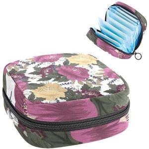 Maandverband Opbergtas, Menstruatiecup Pouch Tampon Bag, Menstruatie Pads Houder Organizer voor Vrouwen Meisjes, Vintage Bloem Geel Roze
