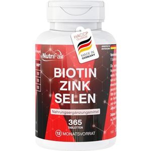 Biotine + zink + selenium - 365 tabletten - huid, haar & nagels - hoog gedoseerd - 100% veganistisch – Duitse productie & laboratoriumtests - NutriFair | Premium & Fair