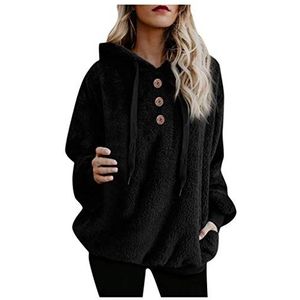 KaloryWee Vrouwen Teddybeer Hooded Sweatshirt Sale, Plus Size Dames Trekkoord Pullover Tops Oversized Herfst/Winter Pluizige Bovenkleding S-5XL, zwart-D, 5XL