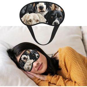 Slaapmasker voor dames en heren, verduisterende oogmaskers om te slapen, blinddoek zwart-wit hondenslaapmasker, zijslaper oogbedekking voor meditatie, lichtblokkering, reisbenodigdheden