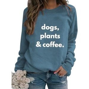 Womens Dogs Coffee Plants Crewneck Sweatshirt Cute Long Sleeve Graphic Pullover Lightweight Blouses Tops