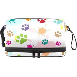 Gekleurde Puppy Paw Make-up Tas Dubbellaags Ruime Cosmetische Zakken voor Vrouwen en Meisjes Reizen Draagbare Toiletry Pouch met Rits, Meerkleurig, 27x15x14 cm/10.6x5.9x5.5 in, Make-up zakje