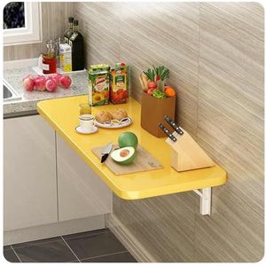 Wandtafel Inklapbaar，Drijvend Wandbureau，Wasserij Klaptafel，Wandbureau Neerklapbaar，Drijvend Kaartbureau，Bespaar Ruimte, Geschikt Voor Keukens En Balkons(Yellow,80 * 40cm/31.4 * 15.7in)