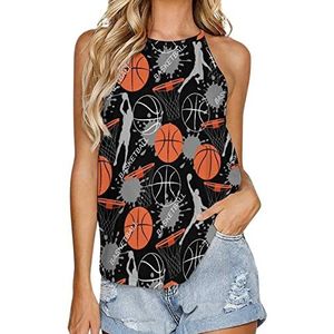 Basketbal sport patroon dames tank top zomer mouwloze t-shirts halter casual vest blouse print t-shirt S