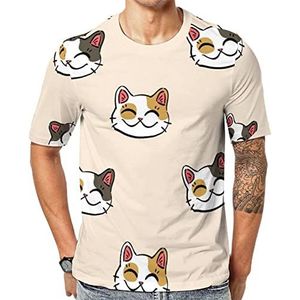 Lucky Cat patroon heren korte mouw grafisch T-shirt ronde hals print casual T-shirt tops M