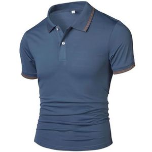 Heren Poloshirt Zomer Ijszijde Korte Mouwen Golfshirts Mesh Ademend Elastisch Snel Drogend Sport T-shirt(Blue,XXX-Large)
