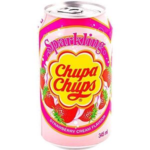Chupa Chups Sparkling Strawberry & Cream Flavour Soda (24 x 0,345L blik) Wegwerp incl. gratis FiveStar balpen