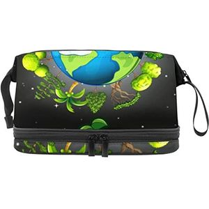Grote capaciteit reizen cosmetische tas,Aarde Dag,Make-up tas,Waterdichte make-up tas Organizer, Meerkleurig, 27x15x14 cm/10.6x5.9x5.5 in