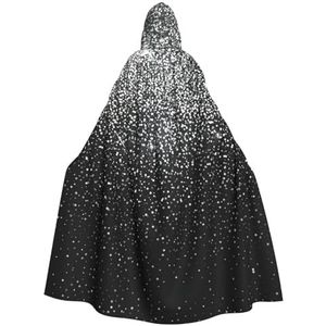 Bxzpzplj Glanzende zilveren glitter print carnaval cape met capuchon voor volwassenen, heks vampier cosplay kostuum mantel, geschikte feesten