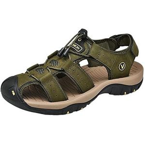 Klassieke sandalen voor heren Gesloten teen Visserssandaal Verstelbare kunstleer antislip wandelsandalen(Green,39 EU)