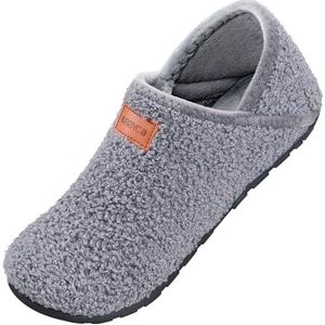 OBBYCO Fuzzy Bont Slippers voor dames en heren, casual huisschoenen, antislip, blote voeten, pantoffels, warme gesloten achterkant, indoor- en outdoorschoenen, Grijs, 8/9 UK Men/ 8.5/9.5 UK Women
