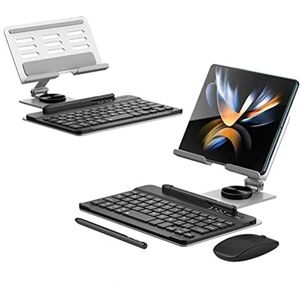 SanSixi Compatibel voor Samsung Galaxy Z Fold 4/Fold 3 draadloos Bluetooth-toetsenbord/muis/schrijfpen/roterende opvouwbare toetsenbordstandaard (zilver)
