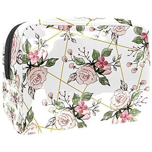 Roze aquarel bloemen roos bloem achtergrond reizen toiletartikelen tassen grote PVC make-up handig zakje organizer met rits