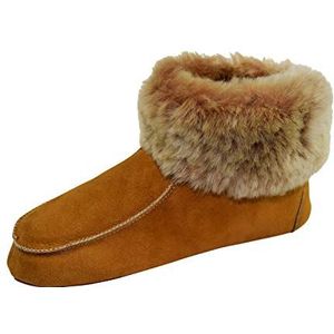 Naturasan Lamsvacht-huisschoenen voor dames, mocassin met leren zool, Cognac beige, 41 EU