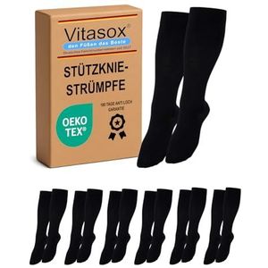 Vitasox Steunkousen voor dames en heren, 1 | 2 | 4 | 6 | 8 paar, steunkousen van katoen met compressie voor vlucht, reizen, kantoor en auto, trombose sokken tegen gezwollen benen, 2X zwart, 39-42 EU