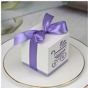 Geschenkdoos voor Vakantie 20/50 / 100 stks Baby Foot Candy Box Baby Shower Carriage Papier Zoete Zak Voetafdrukken Party Gunst Dozen Doop Container Cadeaubon Xmas Geschenkdoos (Color : Carriage Purp