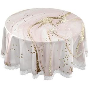 xigua Mooie roze gouden marmeren textuur rond tafelkleed 152 cm, kanten tafelkleed, waterbestendig, morsbestendig, groot tafelkleed voor eetkamer, keuken, hotel, feest