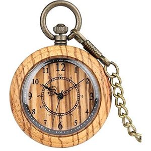Handgemaakt Vintage Wood horloge Quartz Pocket horloge Ebony Walnut Houten Ketting Open Gezicht Lichtgewicht Klok Kerstcadeaus for Mannen Vrouwen Verjaardagscadeau (Color : Zebra wood)