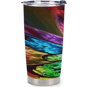 NHYDSPQ Plastic Koffie Tumbler, Regenboog Vlinder Print Auto Cups, herbruikbare Auto Beker, Water Cups met Deksel, reizen Koffie Mok Spill Proof