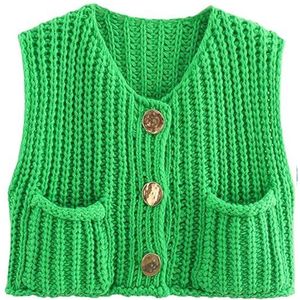 Womens Chunky Knit Crop Sweater Vest Casual,Crop Chunky Crochet Vest Tops Trendy Casual Sleeveless Knit Sweater Vest Cardigan (X-Small,Green)