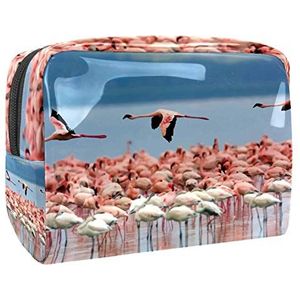 Draagbare Make-up Tas met Rits Reizen Toilettas voor Vrouwen Handige Opslag Cosmetische Pouch Flamingo Dier