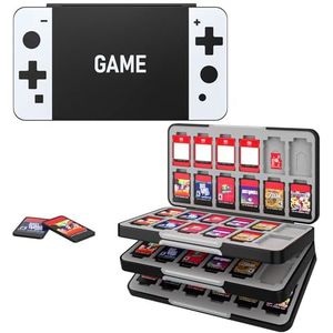 MoKo hoesje voor 72 gamekaarten, compatibel met Nintendo Switch OLED 2021/Switch/Switch Lite, Switch-spelhouder voor Switch-gamekaart en SD-kaart, slanke en draagbare opbergdoos voor gamekaarten, zwart en wit