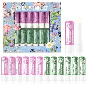 Beauty4Britain Set van 12 Luxe Lippenbalsems Bouquet 12 Verschillende Geuren Unisex Beschermt & Herstelt Hydrateert Verrijkt met Bijenwas, Kokosolie, Sheaboter, Vitamine E & Aloe Vera
