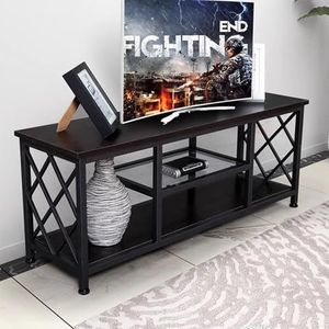 TV Standaard, Grote Industriële Houten TV Console, met Opbergplanken, Hoog Entertainmentcentrum, voor Woonkamer/Slaapkamer(Black,100x30x40cm/40x12x16in)