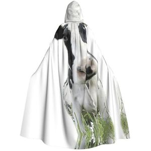 Dier Grappige Koe Hoofd Zwart Wit Print Hooded Mantel Lange Voor Halloween Cosplay Kostuums 59 inch, Carnaval Fancy Dress Cosplay