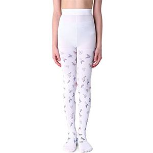 NOQ Dunne panty voor kinderen met mooie opdruk meisjes patroon 40 DEN school dansceremonie casual, mariposa bianco, 128/134 cm