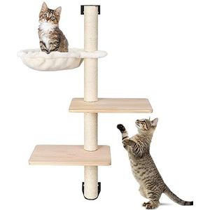 Wandkrabpaal 104 cm, kattenkrabpaal klein, wandkrabpaal voor katten dolomiet, krabpaal wandmontage met hangmat en 2 platforms, krabmeubel, speelboom, slaapplaats voor wandmontage