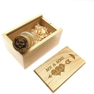 LXSINO Hout USB Flash Drive met Laser Gegraveerd Mr & Mrs Design – 32GB Hout USB 2.0 Flash Drive Memory Stick met Leuke Fotografie Houten Box(170 * 170 * 35mm) voor Bruid, Groom 64GB Glass Jar
