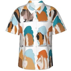 EdsfFehs Hawaiiaans herenshirt met cavia-illustratie, print, lichtgewicht, ademend, korte mouw met voorzak (S-3 ml), Zwart, S