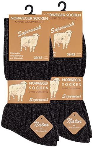 Katoenen Noorse sokken, 6 paar sokken, antraciet gemêleerd, zacht gevoerde pluche zool, antraciet, 39-42 EU