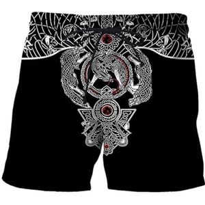 Middeleeuwse Viking Celtic Raven Shorts, Unisex 3D-geprinte Nordic Odin Warrior Fenrir Wolf Casual Harajuku Sport T-shirt, Pagan Beach Party Ademende Tops(Black Fenrir shorts,XXL)